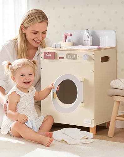 ROBUD Wooden Toy Washing Machine Play Kitchen Set, Seasalt Blue Multi-Functionl Play Washing Machine with Toy Accessories for Nursery, Playroom, Birthday Gift to Kids Age 3+, WCF69 thumbnail 9