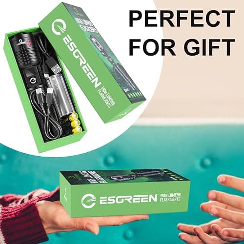 Esgreen Rechargeable Flashlights High Lumens 10000 Single 2 Modes, Super Bright LED Flashlight USB C Long Distance 3280ft, Powerful Long Lasting 10H Heavy Duty Strong Flash Light for Camping Hiking thumbnail 3