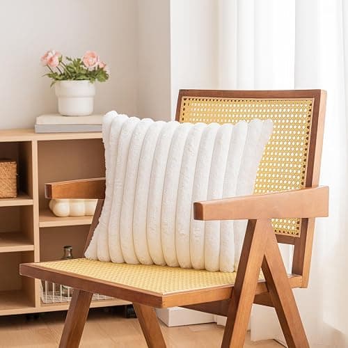 BAOLIZEGAO Double-Sided Faux Fur Plush Throw Pillow Covers 18x18 Set of 2 Fuzzy Striped Soft Cozy Pillowcase Luxury Decorative Pillows Square Shaggy Cushion Covers for Couch Sofa Bed,Cream White thumbnail 2