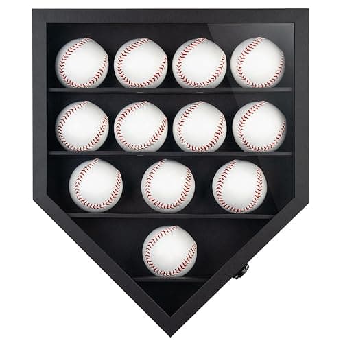 Americanflat 12.9x15.5 Baseball Display Case Holds Up to 12 Baseballs or Champion Rings - All-Star Collection - Wall Mounted Home Plate Baseball Display Case with Polished Plexiglass - Black thumbnail 4