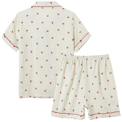 Vopmocld Big Girls Button Down Sleepwear Short Sleeve With Shorts 2PCS Pajama Sets Casual Lapel Loungewear Patterns Printed thumbnail 2