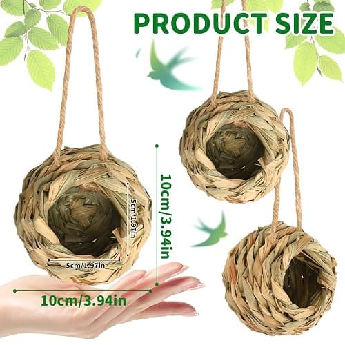 NOVWANG 4-Pack Hummingbird House Outdoor, Natural Reed Bird Nest with Hemp Rope Handwoven Finch Bird House Hanging Bird Hut for Garden Window Patio Lawn Office Home thumbnail 2