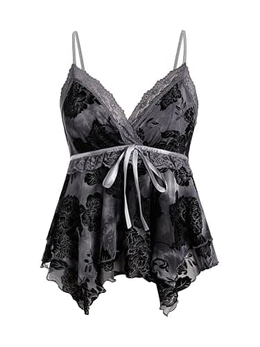 Verdusa Women's Y2K Tops Babydoll Summer Tank Tops Going Out Floral Lace Flowy Mesh Shirt Whimsical Clothes - Image 1