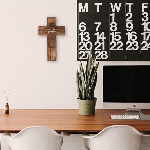 OKSQW Wall Wooden Cross Christians Cross Spiritual Religious Cross Gifts With Hook On Hanging Wall Or Table With Faith For Church Home Room Decoration For Christmas Cross (5 colors available) - Faith thumbnail 6