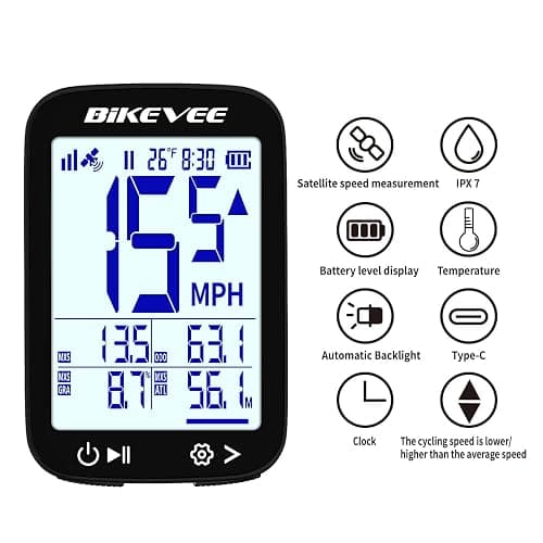 Bikevee GPS Bike Computer Wireless Cycling Computer with Auto Backlight, Bicycle Speedometer Odometer, Waterproof GPS Speed Tracker for Road Mountain Bikes thumbnail 5