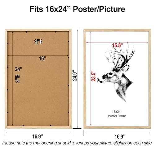 Yaetm 16x24 Picture Frames, Natural Solid Oak Wood Frame 16 x 24 inch, Ideal for Wall Gallery and Poster, Wall Mount (4 Pack, Oak) thumbnail 3