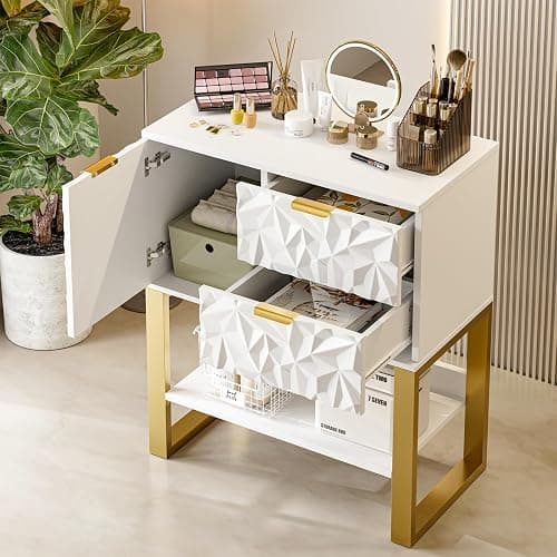 Paddie Barber Station for Hair Stylist, Wall Mount Salon Storage Cabinet with Drawers & Shelf, Makeup Organizer Beauty Spa Stylist Equipment Bathroom Dresser (White) - Whtie thumbnail 3