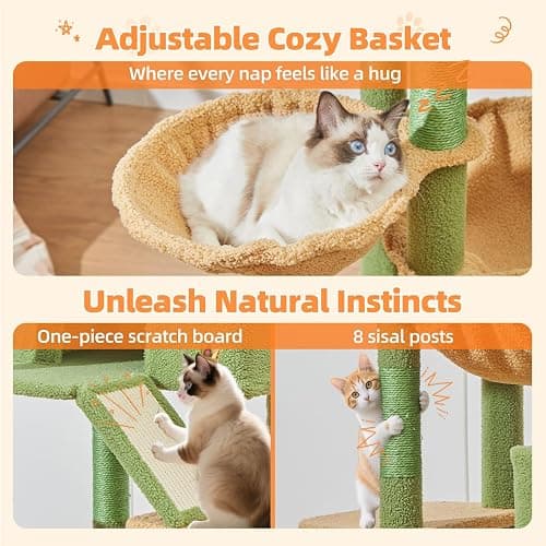 Taoqimiao Cactus Cat Tree, 71-Inch Cat Tower for Indoor Cats Large Adult, Multi-Level Large Cat Condo, 8 Sisal Scratching Posts, Metal Frame Cozy Hammock, Scratch Board, 2 Top Perches, MSC026L thumbnail 6