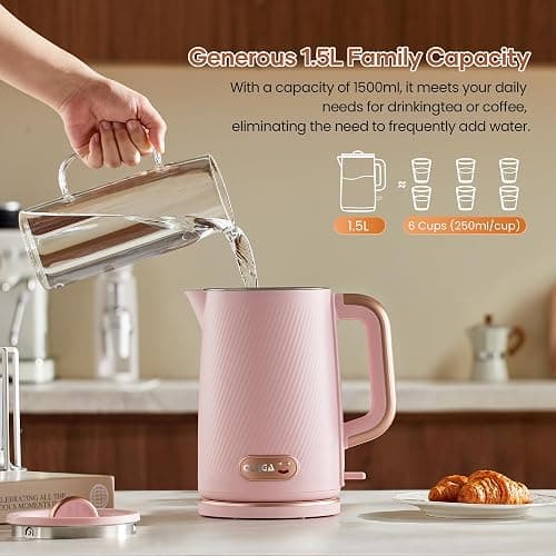 OLEGA Electric Tea Kettle: 1200W Fast Boil Electric Water Kettles 1.5L | Stainless Steel Kettle; Large Electric Water Kettle; Plastic Free Teapot; Auto Shut-Off Water Boiler; Fast Boil Kettles thumbnail 6