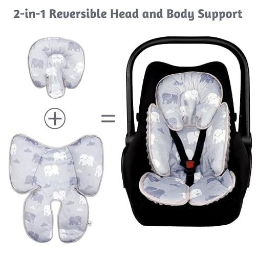 TANOFAR Infant Car Seat Head Support, Soft Baby Carseat Head & Body Support, Elephant Baby Car Seat Insert Cushion for Newborn Boys - Gray Elephant thumbnail 4