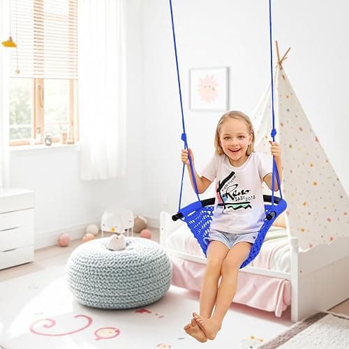JKsmart 2 Pack Kids Swing Seat, Heavy Duty Rope Play Secure Children Swing Set, Toddler Swing Chair for Outdoor/Indoor/Playground/Home/Tree, with Snap Hooks and Swing Straps,440 lbs Capacity,Blue thumbnail 8