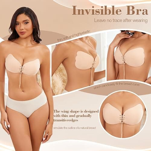 GZAMOF Sticky Adhesive Push-Up Invisible Strapless Bras for Women thumbnail 4