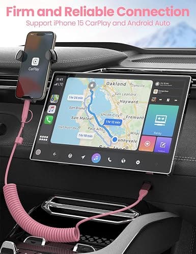 Pink Coiled Car Charging Cable 2-in-1 (USB-C & Lightning), 3FT Cute Car Accessories for iPhone 17/16/15, Samsung Galaxy — Supports Apple CarPlay & Android Auto thumbnail 4