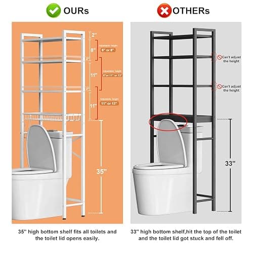 Kalrin Over-The-Toilet Storage Rack, 4-Tier Bathroom Organizer Shelf Over Toilet with Adjustable Shelf and Basket, Freestanding Space Saver Bathroom Shelves Above Toilet for Room (Pure White) thumbnail 2