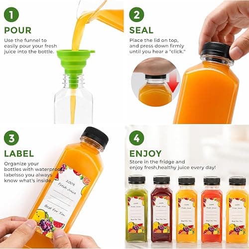 16oz Plastic Juice Bottles with Caps (36 Pack) – Reusable Clear Empty Containers for Smoothies, Milk, Sensory Jars – Leak Proof Tamper Evident Lids, Includes Labels, Funnel & Brush – Meal Prep (16-OZ) thumbnail 5