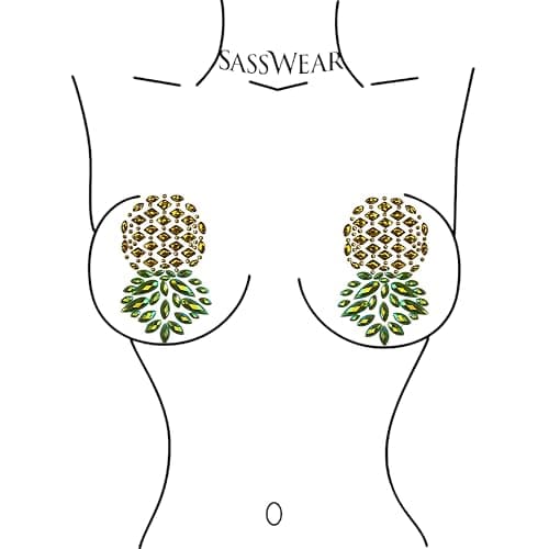 Sasswear Pineapple Jeweled Nipple Pasties, Pasties for Women, Crystal Rhinestone Nipple Cover Pasties for Festivals and Raves, Pasties for Swingers Gold thumbnail 3