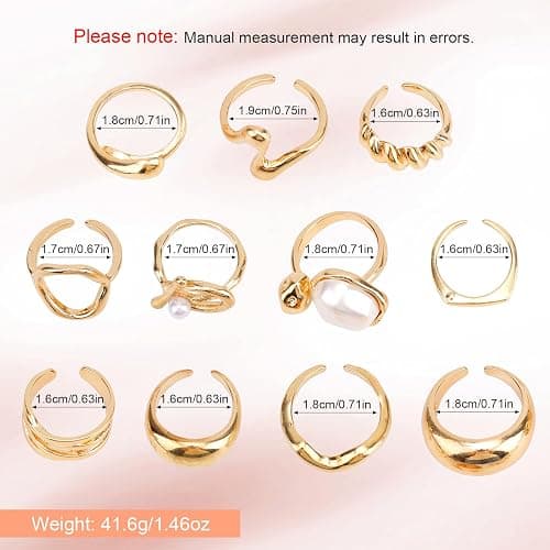 Gold-Tone Plate Chunky Rings for Women | Stackable Open Knuckle Rings, with Multiple Style Trendy Jewelry for Her thumbnail 2