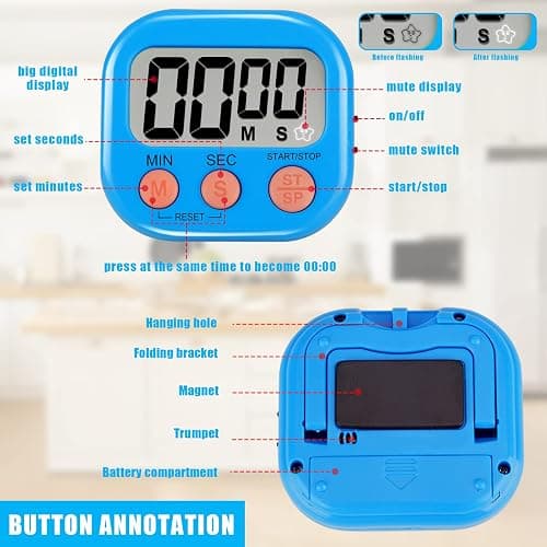 6 Pack Multi-Function Electronic Timer - Magnetic Digital Timers Big LCD Display The Loud/Silent Switch Countdown Timer Extensively Use in Break Time, Cooking,Gym, Meeting, Classroom thumbnail 6