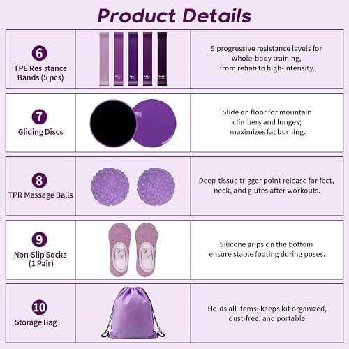 Hoikwo Purple 15 Pcs Pilates Kit for Women thumbnail 8