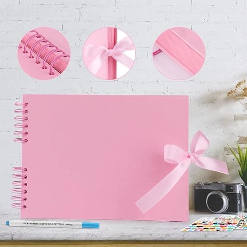 Gotideal 80 Pages Scrapbook Album with 10 Metallic Markers, Craft Paper Photo Album for Wedding and Anniversary, Family DIY Scrapbook Accessories with Scrapbooking Stickers Corners(Pink) thumbnail 5
