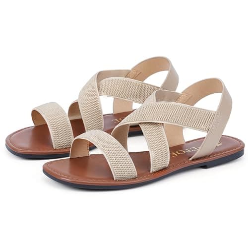 SKETOE Wide Width Elastic Flat Sandals Open Toe Women Sandals Dressy Work Sandals thumbnail 4