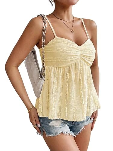 Womens Peplum Tank Tops Cute Babydoll Lace Going Out Camisole Top Ruffle Spaghetti Strap Camisole - Image 1