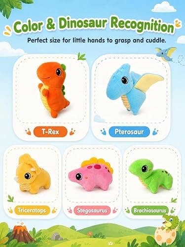 Baby Toys 6-12 Months - Soft Baby Stuffed Dinosaur with 5 Sensory Dinos | Rattle, Crinkle Paper, Squeaker, Mirror, Montessori Plush Toys for Toddlers 0-3 Years Old - Christmas Birthday Gift thumbnail 5