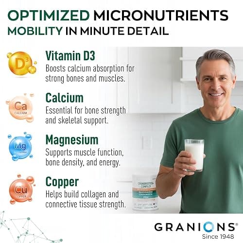 Granions Glucosamine Chondroitin MSM Powder 1,550mg – Joint Supplements for Men and Women - Chondrosteo, Hydrolyzed Marine Collagen Peptides, Essential Vitamins Glucosamine Complex – Wild Berry 9.9oz thumbnail 3