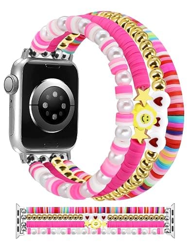 Newlibery Beaded Bracelets Band Compatible with Apple Watch 38mm 40mm 41mm 42mm (S10/11) Women Cute Fancy Preppy Handmade Elastic Stretch Strap for iWatch Series 11/10/9/8/7/6/5/4/3/2/1/SE (XS) thumbnail 8