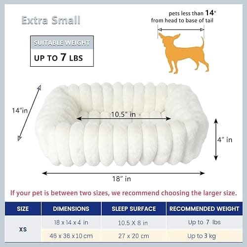 Dog Beds for Very Small Dogs & Cats - Washable Rectangle Comfy Sleeping Puppy Bed Cuddler with Anti-Slip Bottom, Soft Calming Plush Pet Sofa Bed for Indoor Kittens & Puppies, XS (18"x14"x4", Cream) thumbnail 3