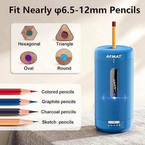 AFMAT Electric Pencil Sharpener, Fully Automatic Pencil Sharpener, Auto in & Out, Rechargeable Hands-Free Sharpeners for Jumbo & Colored Pencils (6.5-12mm), Portable for Home/Classroom/Office PSC2 thumbnail 6