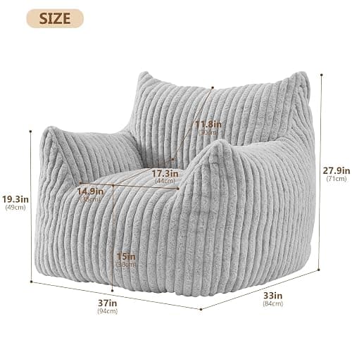 Achicsofar Giant Bean Bag Chairs for Adults Teens, Large Bean Bag Sofa Chairs with Filling Comfy Fuzzy BeanBag Chair with Armrests for Bedroom Living Room Reading thumbnail 2