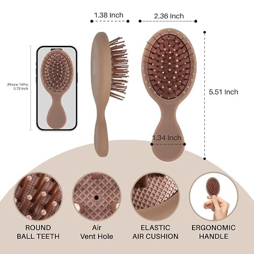 RHOS Mini Hair Brush for Women,Men and Kids-Travel Size Hair Brush for Purse,Pocket,backpack-Small Cushion Paddle Brush with Soft Bristles-Mini Detangler Brush for All Hair Types(1 Pack-Mocha) thumbnail 2