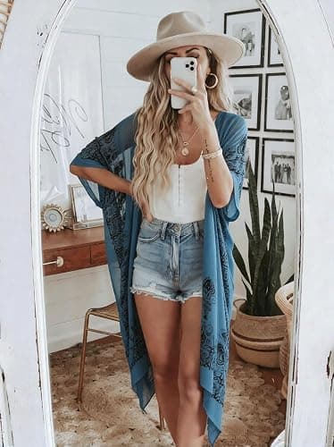 Spicy Sandia Kimonos for Women Floral Beach Cover Up Loose Swimsuit Bathing Suit Coverup Cardigan for Summer Swimwear thumbnail 2