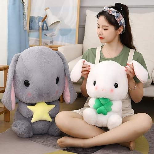 HOUPU Soft Toy - Sitting Lop Eared Rabbit, Easter White Rabbit Stuffed Bunny Animal with Carrot Soft Lovely Realistic Long-Eared Standing Pink Plush Toys (Pink-Strawberry,8.6in/22cm) thumbnail 8