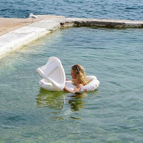Sunnylife Float Together Baby Seat with Canopy | Inflatable Infant Pool Float, Soft Leg Cradles & Headrest | Non-Toxic Phthalate-Free PVC | Fits 24–33 lbs | Apple Sorbet thumbnail 5