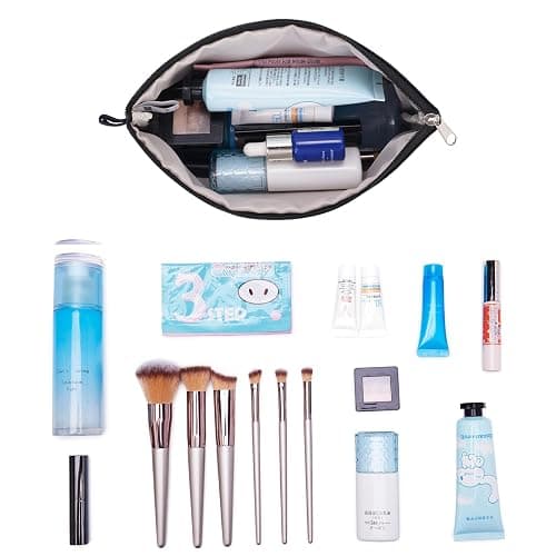 WANDF Cosmetic Bag for Women Makeup bag Organizer Mini Makeup Pouch for Purse Water Resistant Girls Gift(Pure Black) thumbnail 4