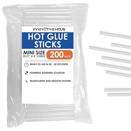 Innovative Haus Mini Hot Glue Sticks for Mini Glue Guns, Clear, 200 Pack | Bulk Craft Adhesive, Small 4" x 0.27" Size, Transparent, Quick-Drying, Dual Temp, Bonds Wood, Metal, Glass, Fabric, Foam - Image 1