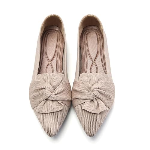 HIULYCENCE Flats for Womens Pointed Toe Ballet Flats with Bow Comfortable Knit Dressy Flats - Image 1