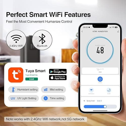 Honovos Smart Humidifiers Large Room Bedroom Home, 2.11Gal(8L) Quiet Top Fill Cool Mist Humidifier, Smart App & Remote Control, 3 Speed Humidifier with 360° Nozzle, Humidity Setting for Baby Office thumbnail 4