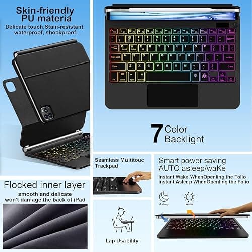 for iPad Air 11 inch Case with Keyboard (M3/M2, 2025/2024), iPad Pro 11 (4th/3rd/2nd/1st Gen) & Air 5/4th,Magic-Style Magnetic – Floating Cantilever Stand - Multi-Touch Trackpad (Black) thumbnail 5