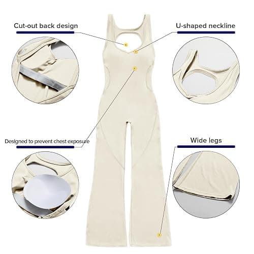 OEAK Womens Flare Jumpsuit with Bra Tummy Control Cutout Romper Workout Outfit Sleeveless Unitard One Piece Backless Bodysuit thumbnail 2