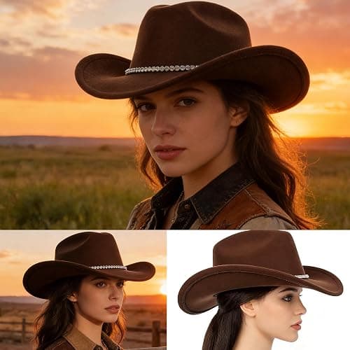 IZUS Women Sparkly-Rhinestone Western-Cowgirl-Hat Glitter-Bling Cowboy-Hat Felt-Rodeo-Hat for Disco-Party Medium/Large thumbnail 8