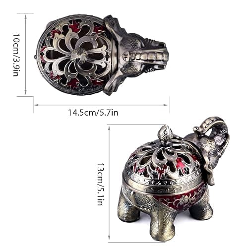 K COOL Metal Backflow Incense Holder Elephant Cone Incense Burner Candle Holder with Lid, Aromatherapy Ornament Home Office Decoration for Indoor Outdoor (Red) thumbnail 2