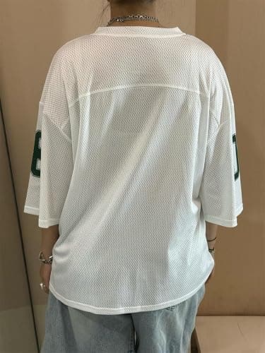 Oversized Jersey Shirts for Women Y2k Number Graphic Print V Neck Short Sleeve Aesthetic Summer T-Shirt Streetwear thumbnail 5