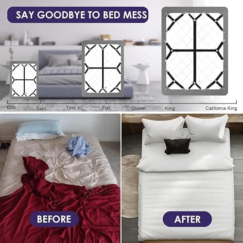 Luyena Bed Sheet Straps, 6 Pack, Adjustable Elastic Fitted Sheet Holders | Secure Fitted Sheet Straps for Twin to King Size Beds, Non-Slip Bed Sheet Clips, Keep in Place, Easy to Install, Black thumbnail 3