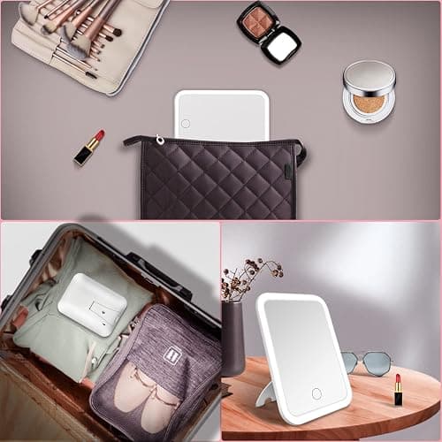 tekstap Touch Dimming Makeup Mirror, 3 Color Light Up Mirror, Portable Vanity Mirror for Travel/Dressing Table/Bedroom, Girls Gift (Square), White, (M007) thumbnail 2