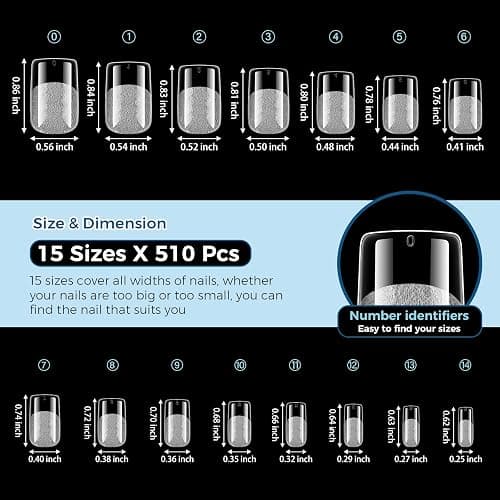 TOMICCA Short Square Nail Tips 510Pcs 15 Sizes Pre-Shaped Acrylic Nails Half Matte Clear Nails Press on Nails for Extension Nail Manicure Home DIY thumbnail 8