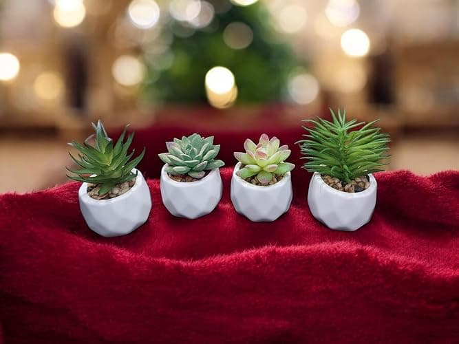 GRIFTO Fake Plants Set of 4 Artificial Plants Indoor Mini Ceramic Pot Faux Succulent Plant Foliage for Coffee Table Home Bedroom Bathroom Room Decor Shelf Office Desk Kitchen Garden Indoor Outdoor thumbnail 9