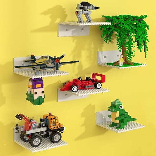 BlissBox 6-Pack Floating Shelves for Wall Compatible with Lego Building Bricks, 5x5.5inch Dual‑Sided 16x17 Studs for Toy Brick Storage and Display, ABS Display Shelves for Room Decor, White - Image 1